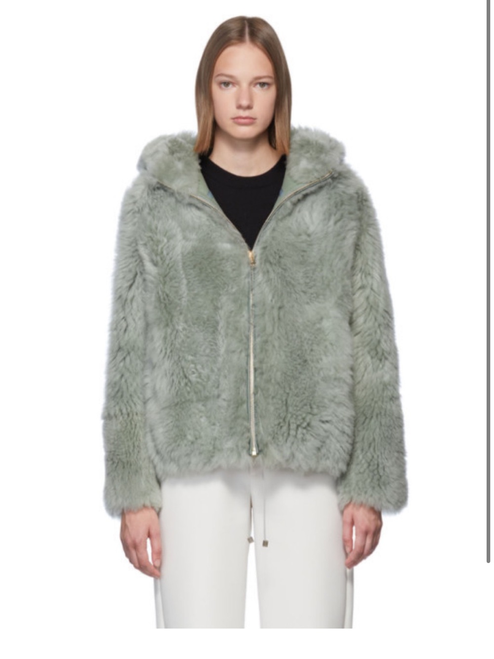 Women’s Yves Salomon Hooded Shearling Lamb Jacket in Sage